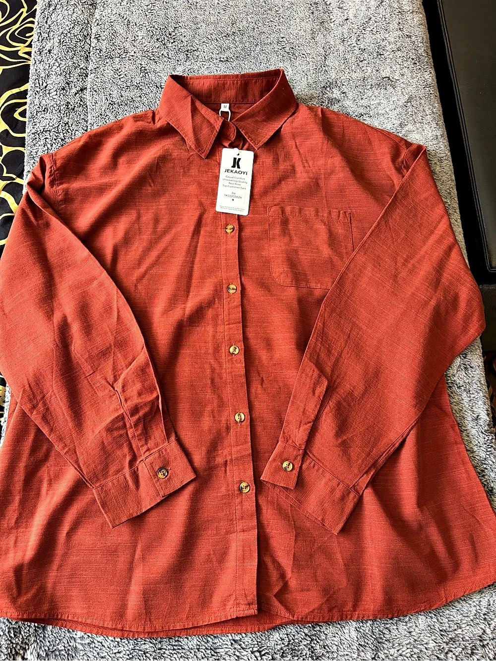 JEKAOYI Casual Long Sleeve Button Down Blouse Orange Medium